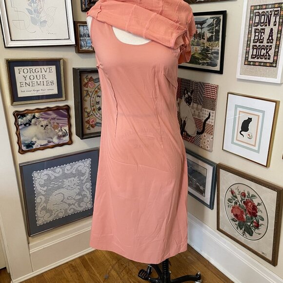 J.Jill Womens Peach Short Sleeve Scoop Neck Midi Dress with Lining Size 12 - Picture 5 of 8